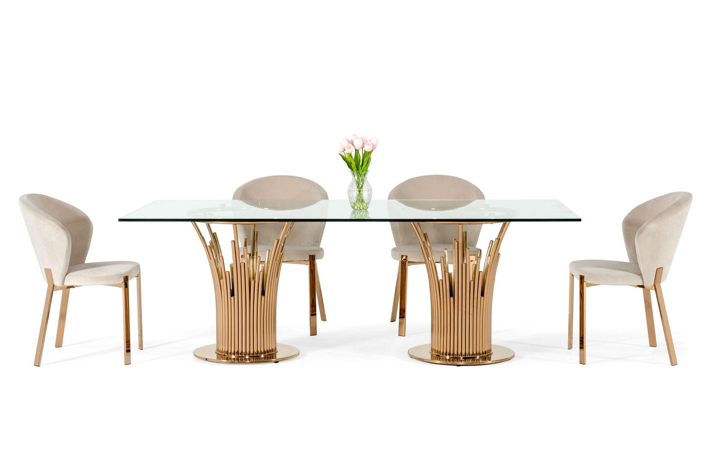 Modrest Paxton Modern Glass and Rosegold Dining Table