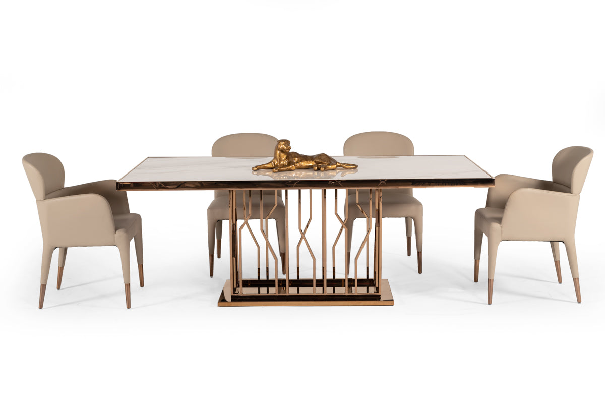Modrest Marston Modern White Marble and Rosegold Dining Table