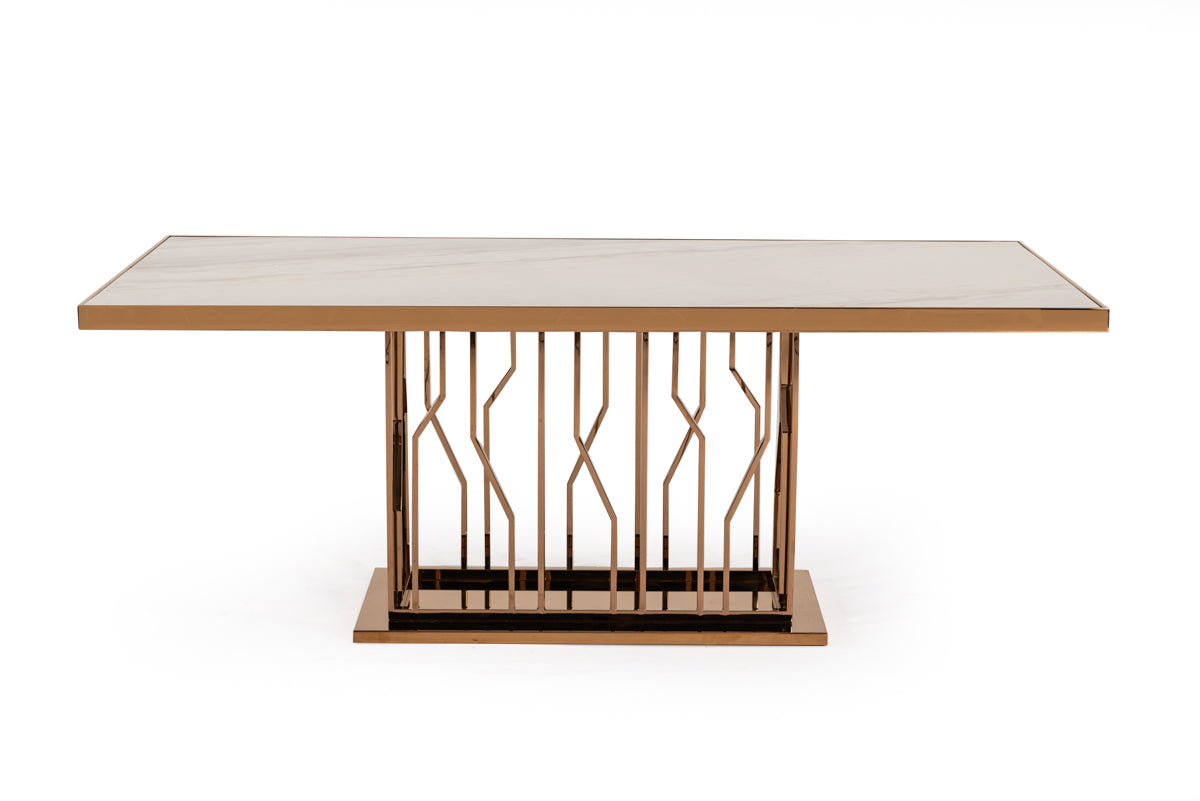 Modrest Marston Modern White Marble and Rosegold Dining Table