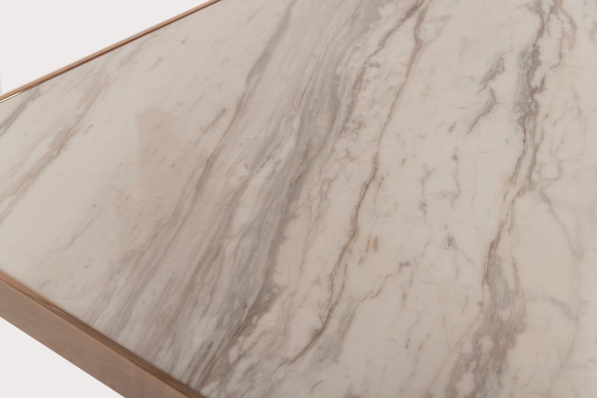 Modrest Marston Modern White Marble and Rosegold Dining Table