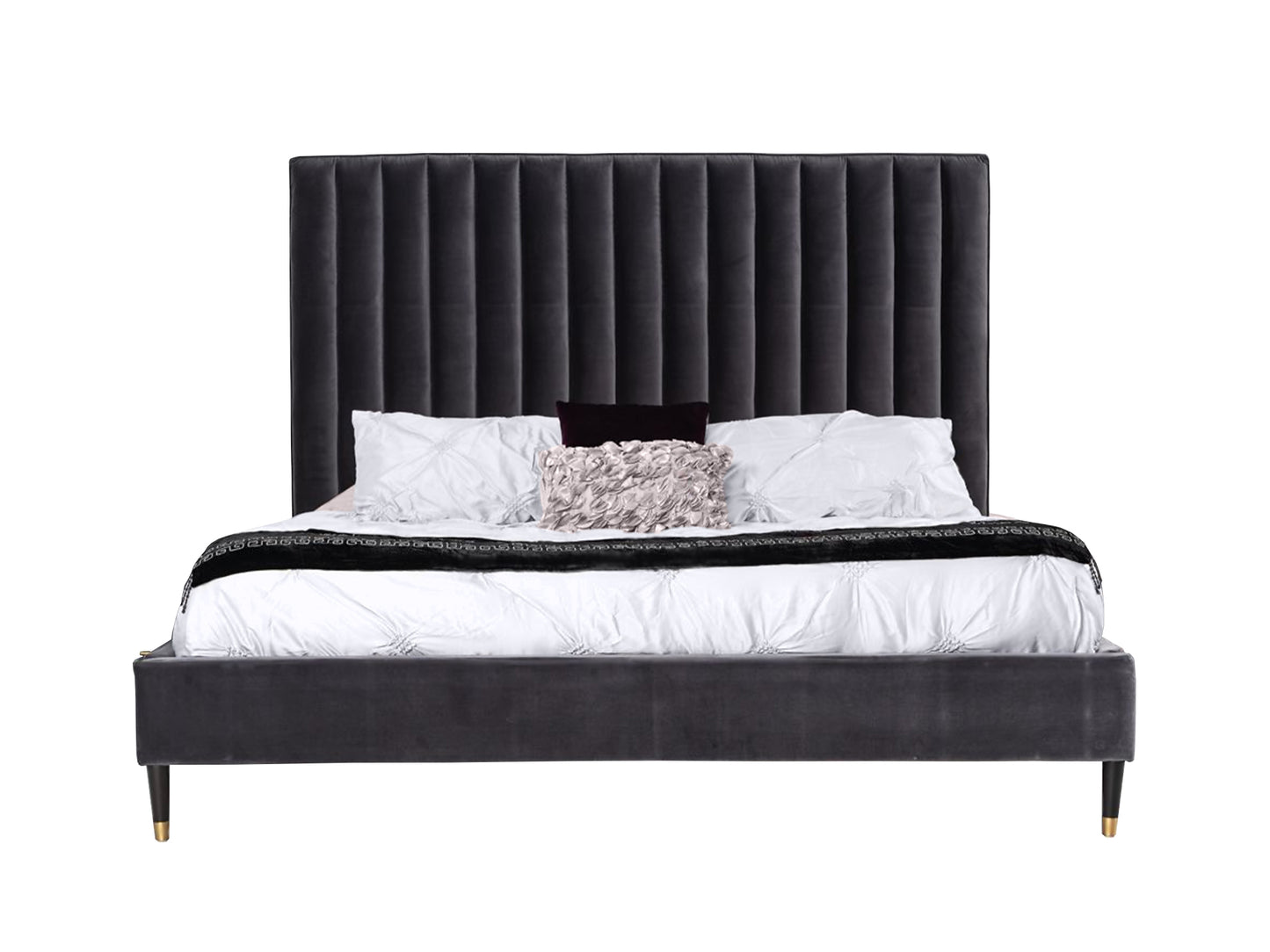 Modrest Hemlock Modern Dark Grey Velvet Bed