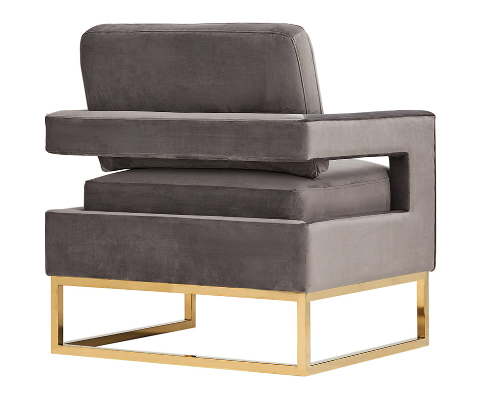 Modrest Edna Modern Grey Velvet and Gold Accent Chair