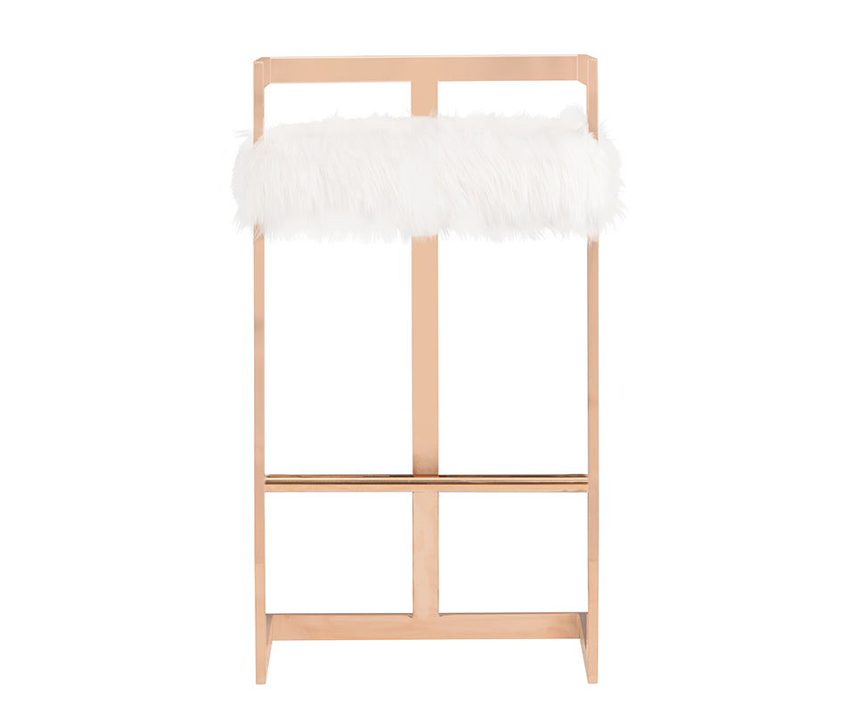 Modrest Halifax Modern White Faux Fur and Rosegold Bar Stool