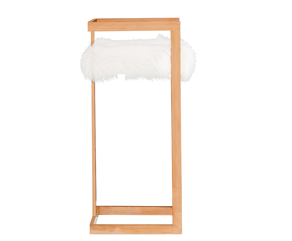 Modrest Halifax Modern White Faux Fur and Rosegold Bar Stool