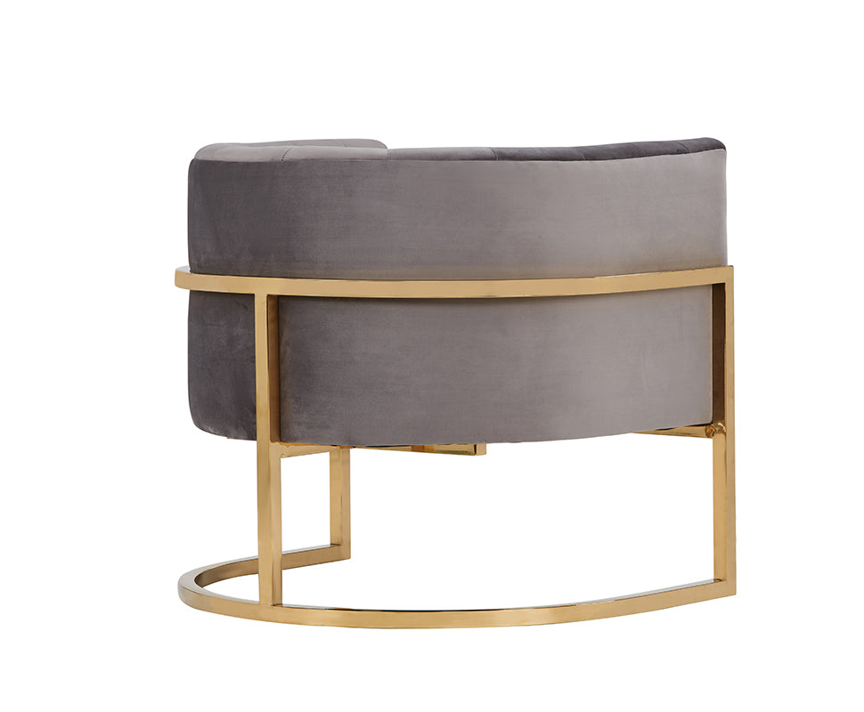Modrest Landau Modern Grey Velvet and Gold Accent Chair
