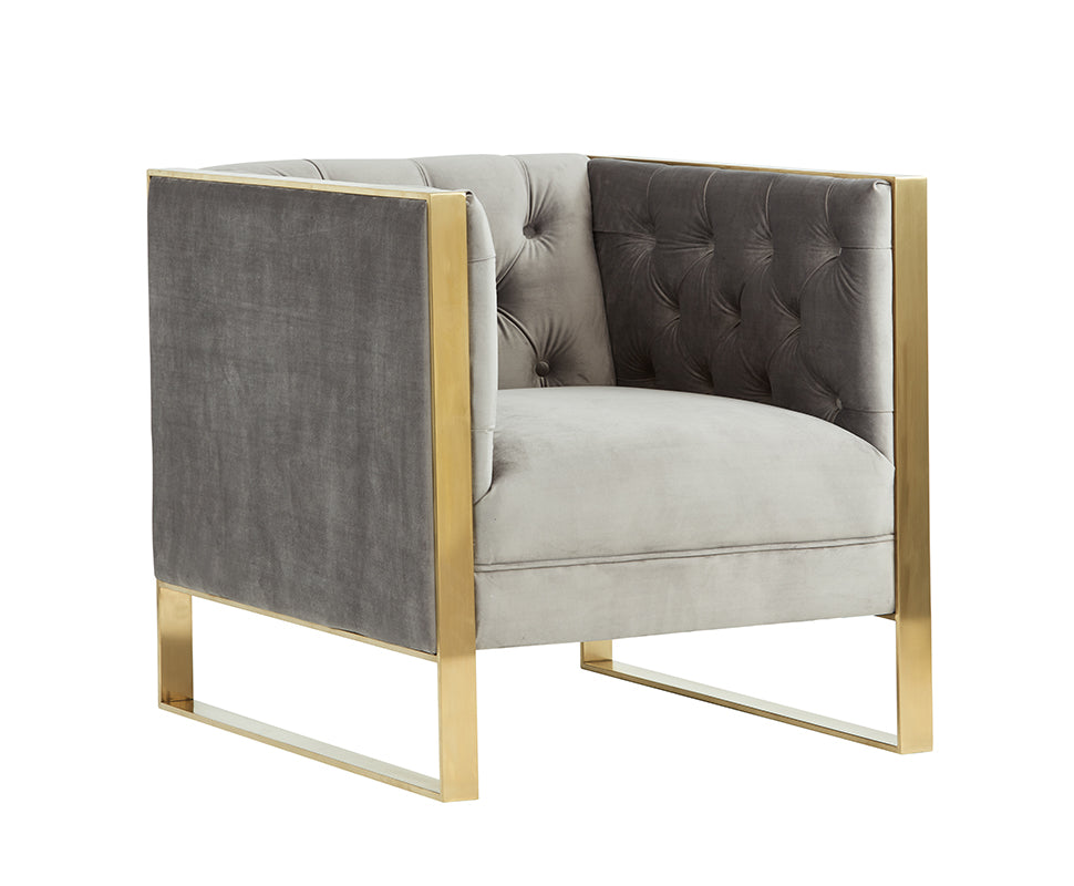 Divani Casa Carlos Modern Grey Velvet and Gold Accent Chair