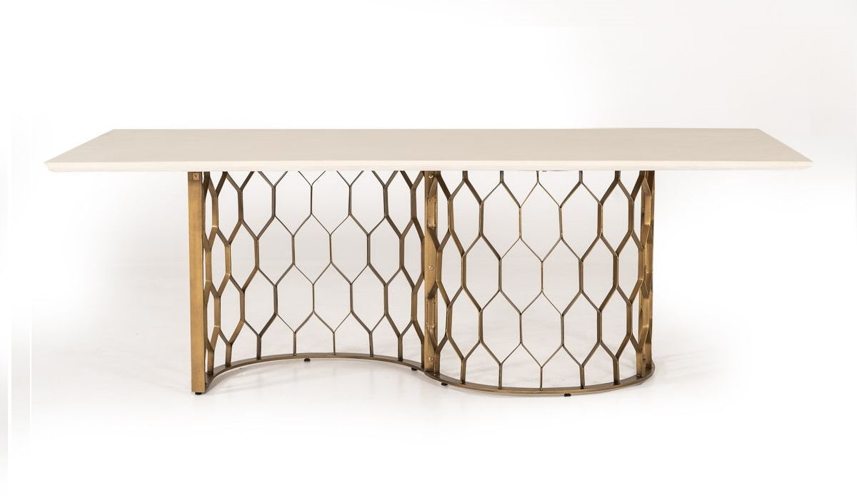 Modrest Faye Modern White Concrete and Antique Brass Dining Table