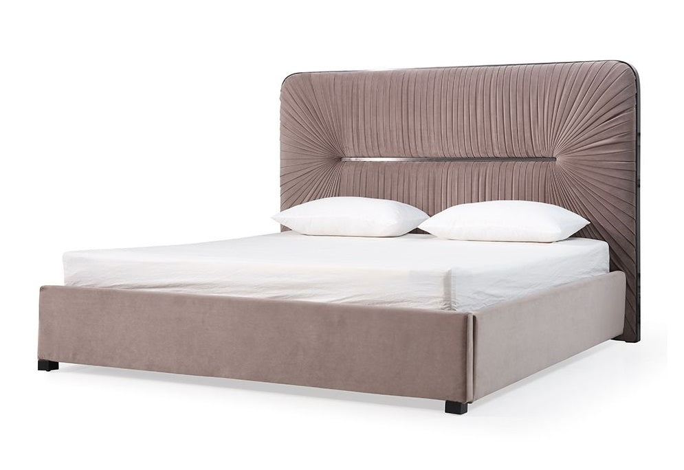 Modrest Duke Modern Grey Velvet and Black Gun Chrome Bed
