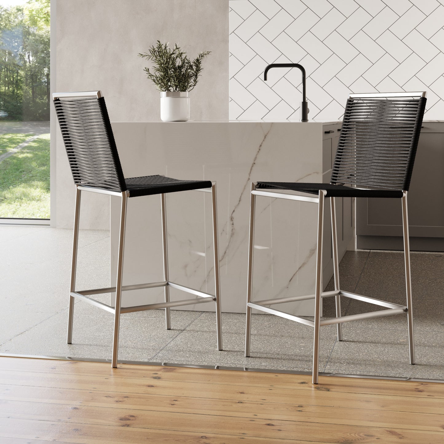 Modrest Lathrop Modern Outdoor Black Counter Stool
