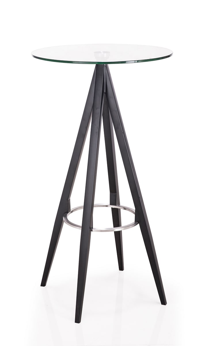 Modrest Dallas Clear Glass and Black Metal Bar Table