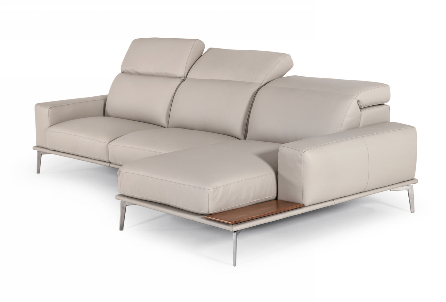 Lamod Italia Villeneuve Italian Modern Light Grey Leather Right Facing Sectional Sofa