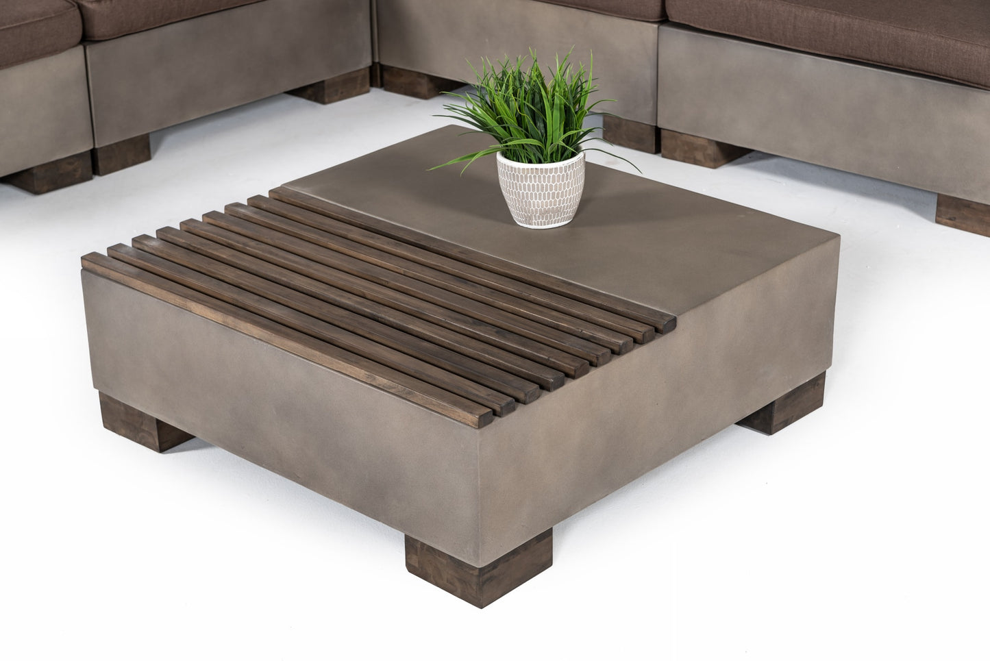 Modrest Delaware Modern Concrete Modular Sectional Sofa Set with Square Coffee Table