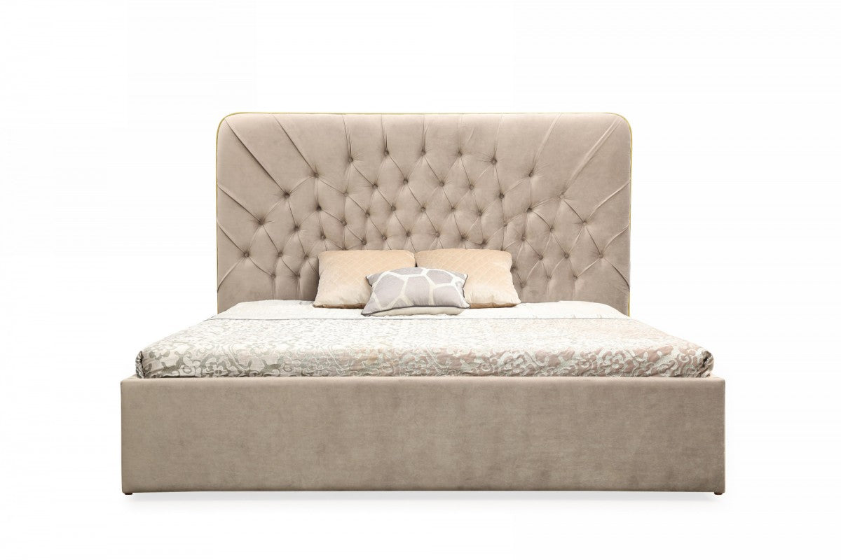 Modrest Moontide Glam Beige Velvet and Brushed Brass Bedroom Set