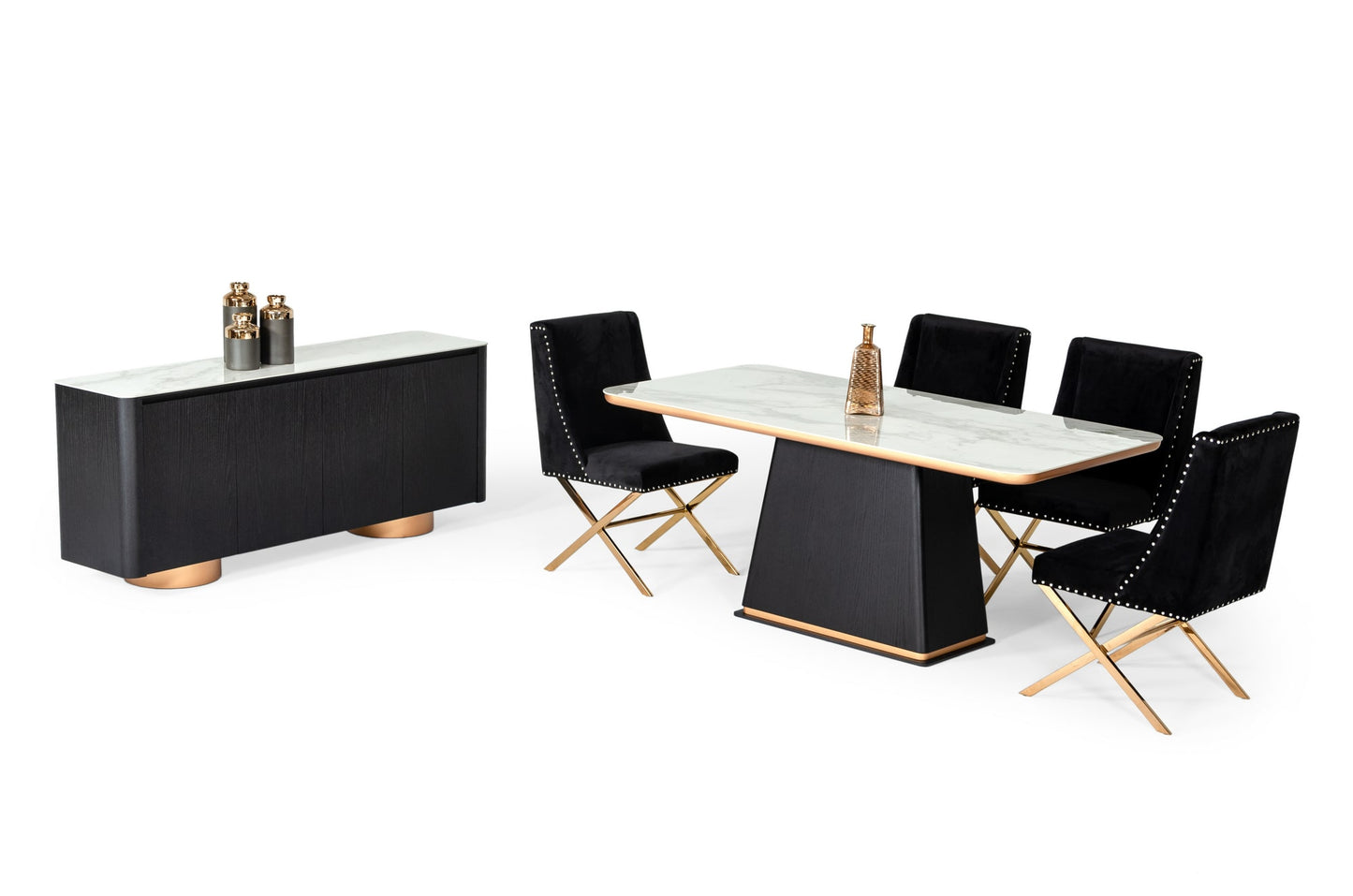 Modrest Peak Modern White Ceramic/Black Oak/Rosegold Buffet