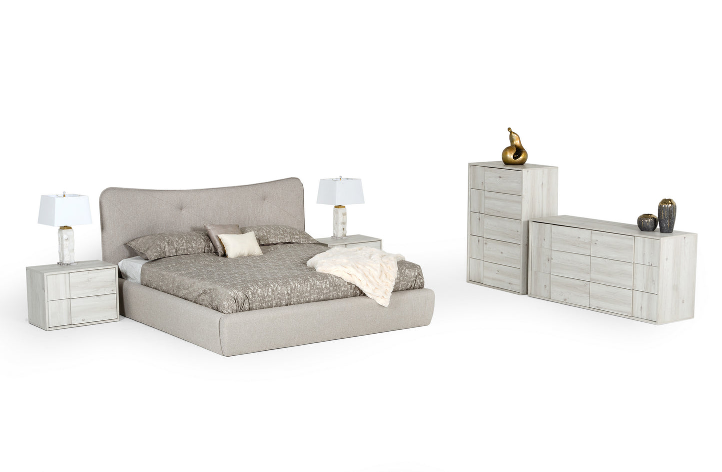 Modrest Alessia Queen Italian Modern Light Grey Upholstered Bed