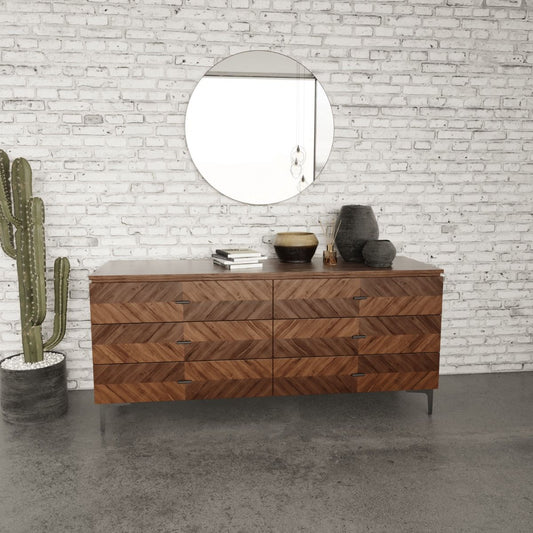 Modrest Paula Mid-Century Round Walnut Mirror