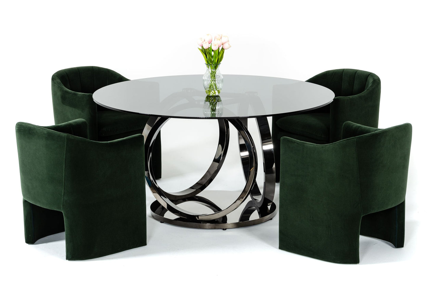 Modrest Enid Modern Smoked Glass and Black Stainless Steel Round Dining Table