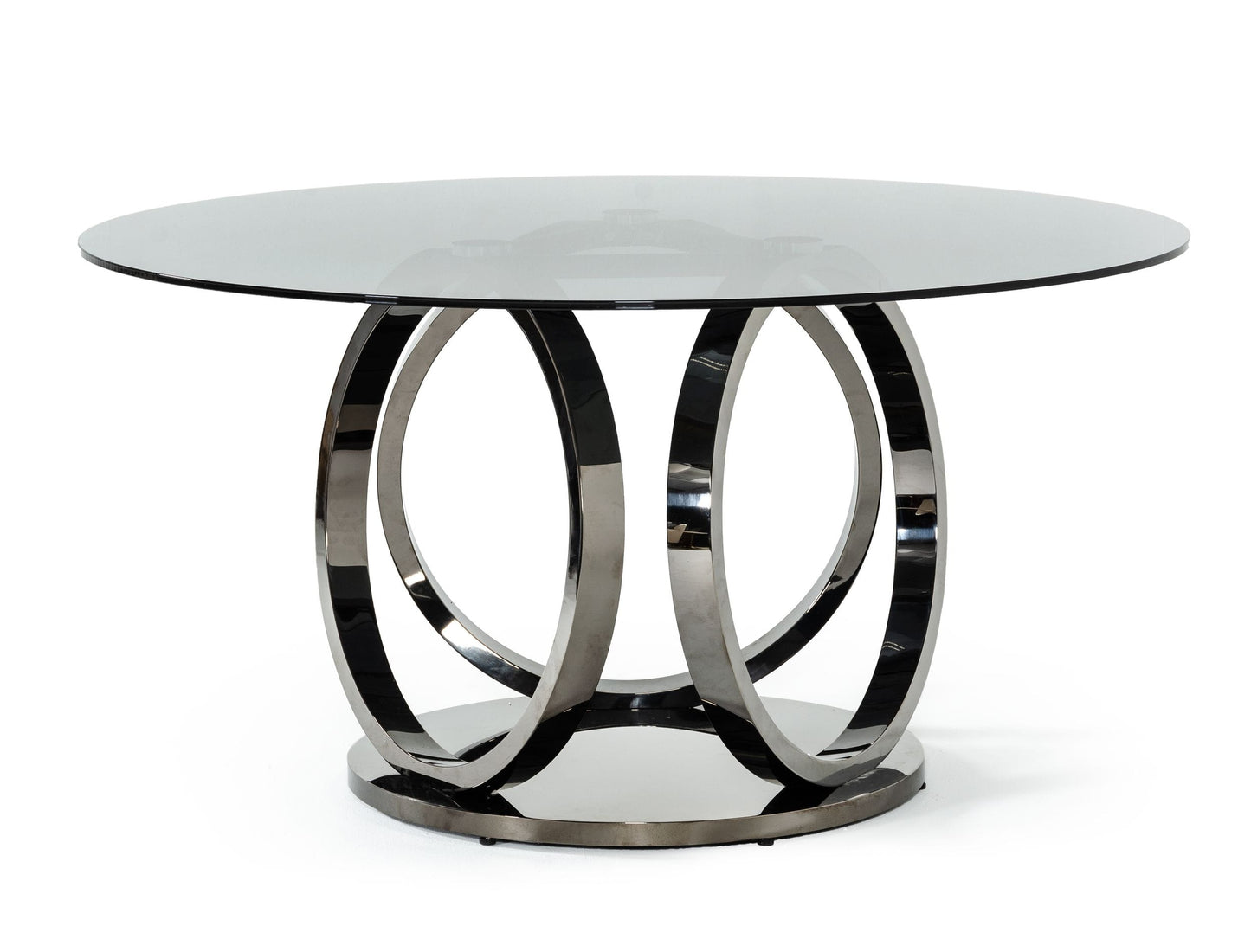 Modrest Enid Modern Smoked Glass and Black Stainless Steel Round Dining Table