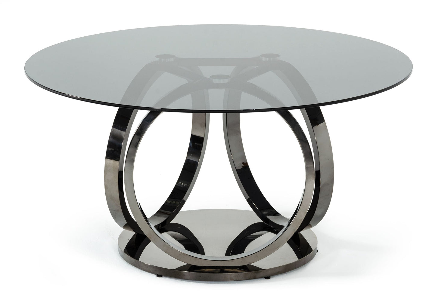 Modrest Enid Modern Smoked Glass and Black Stainless Steel Round Dining Table