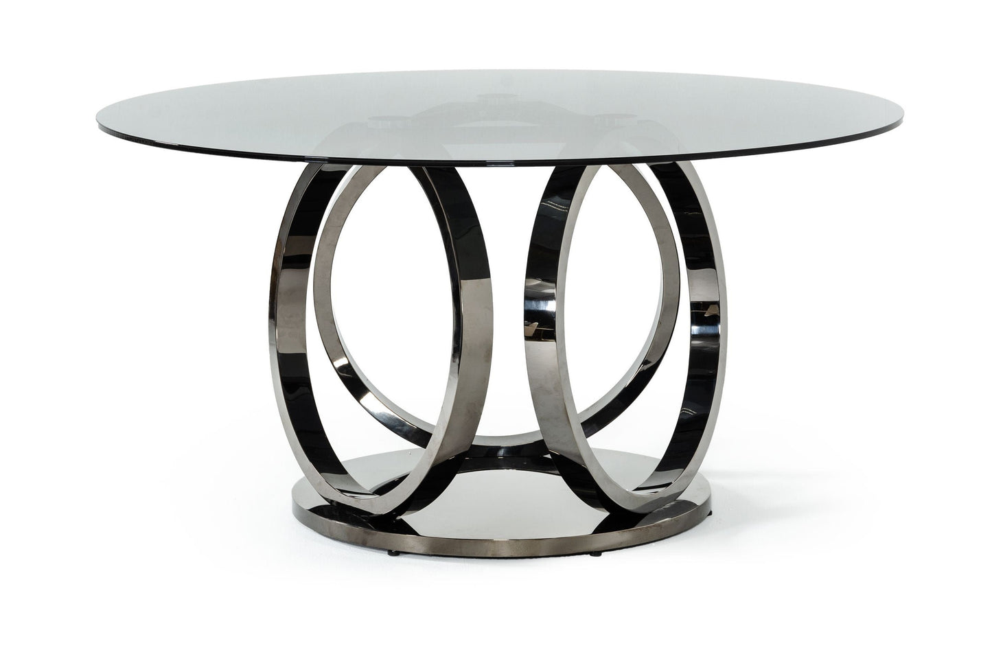 Modrest Enid Modern Smoked Glass and Black Stainless Steel Round Dining Table