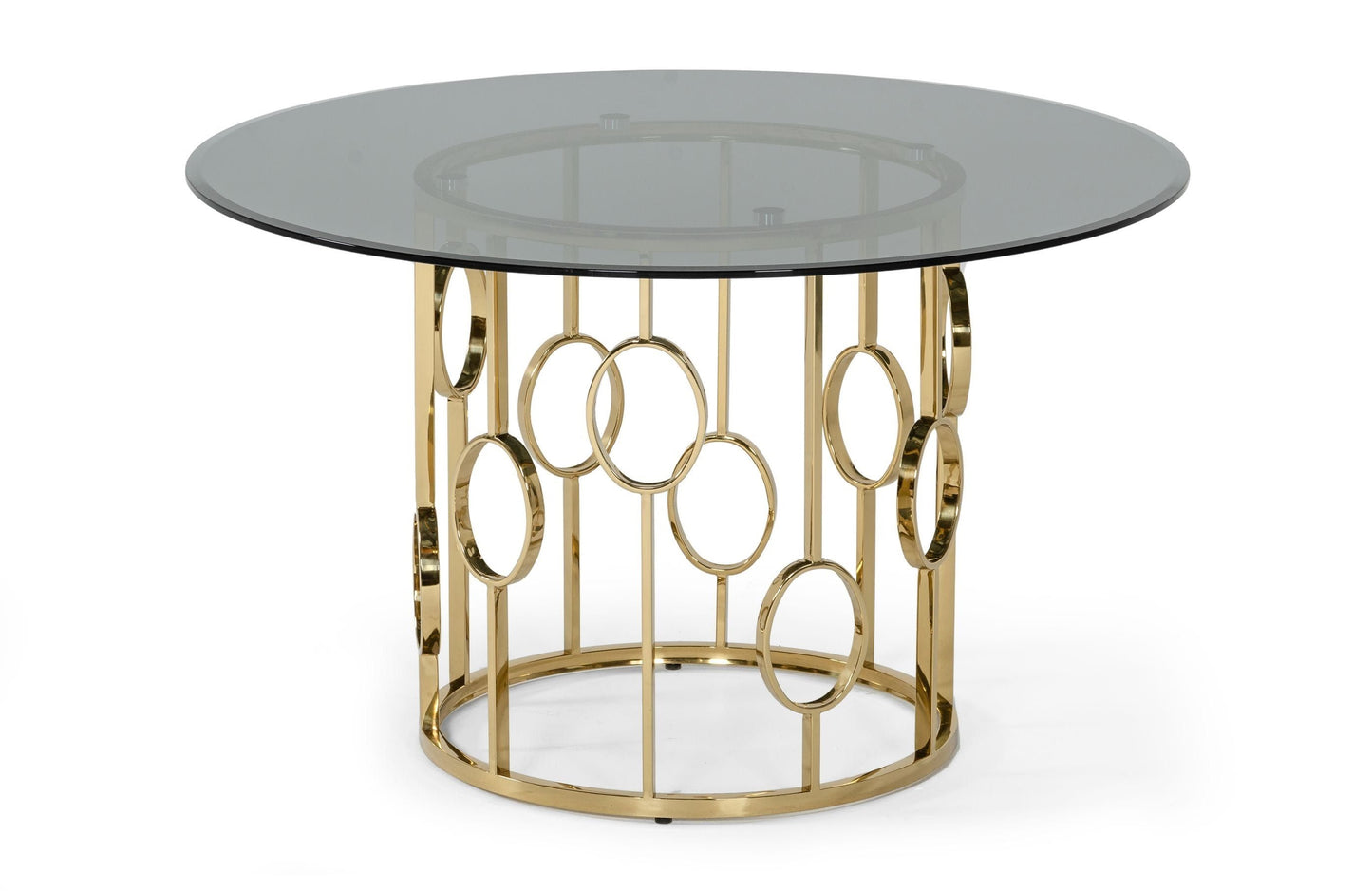 Modrest Filbert Modern Smoked Glass and Champagne Gold Dining Table