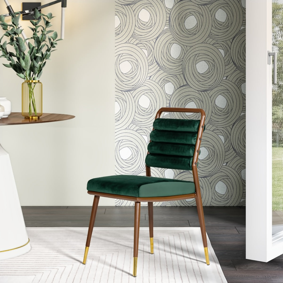 Modrest Biscay Modern Dark Green and Walnut Steel Dining Chair