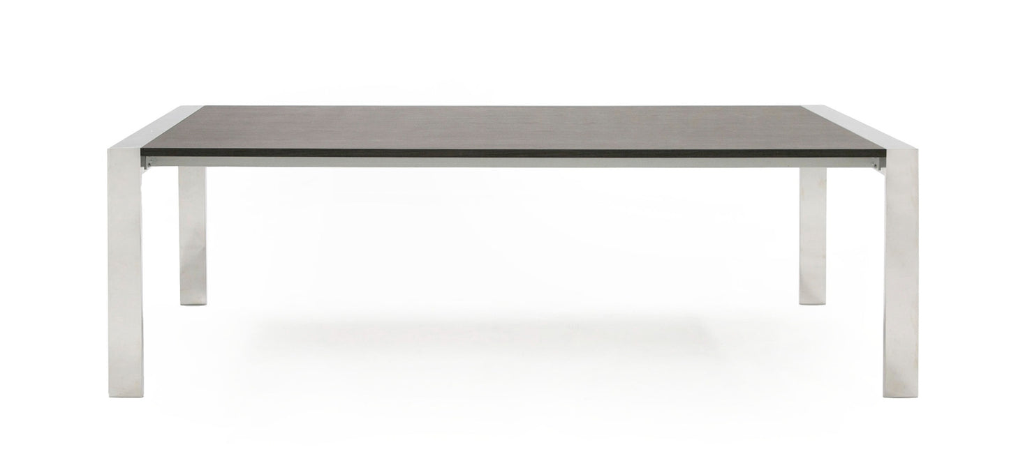 Modrest Fauna Modern Elm Grey and Stainless Steel Chrome Dining Table