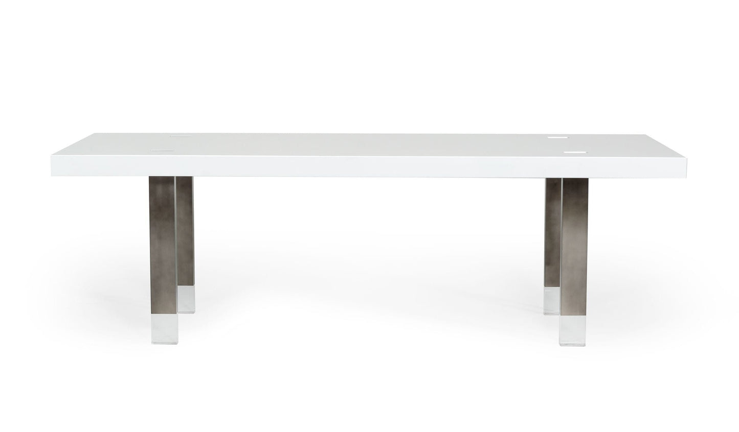 Modrest Lenny- Modern White High Gloss and Stainless Steel Gun Metal Dining Table