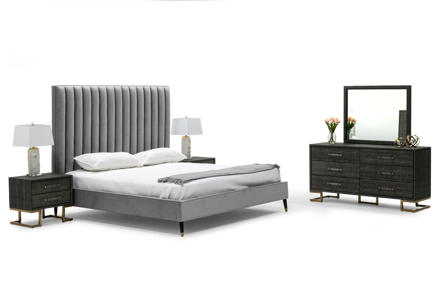 Modrest Hemlock Modern Grey Velvet Bed