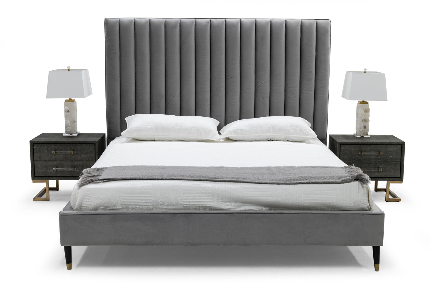 Modrest Hemlock Modern Grey Velvet Bed