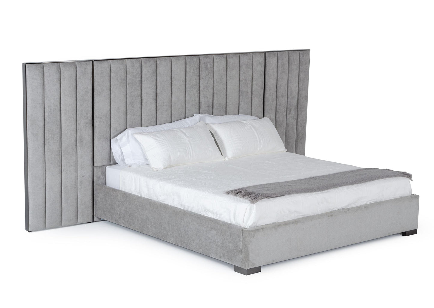 Modrest Buckley Modern Grey and Black Stainless Steel Bed w/ Nightstands