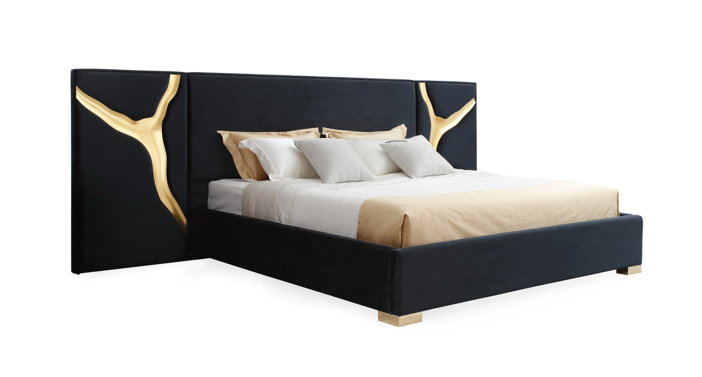Modrest Aspen East King Glam Black Velvet and Gold Bed