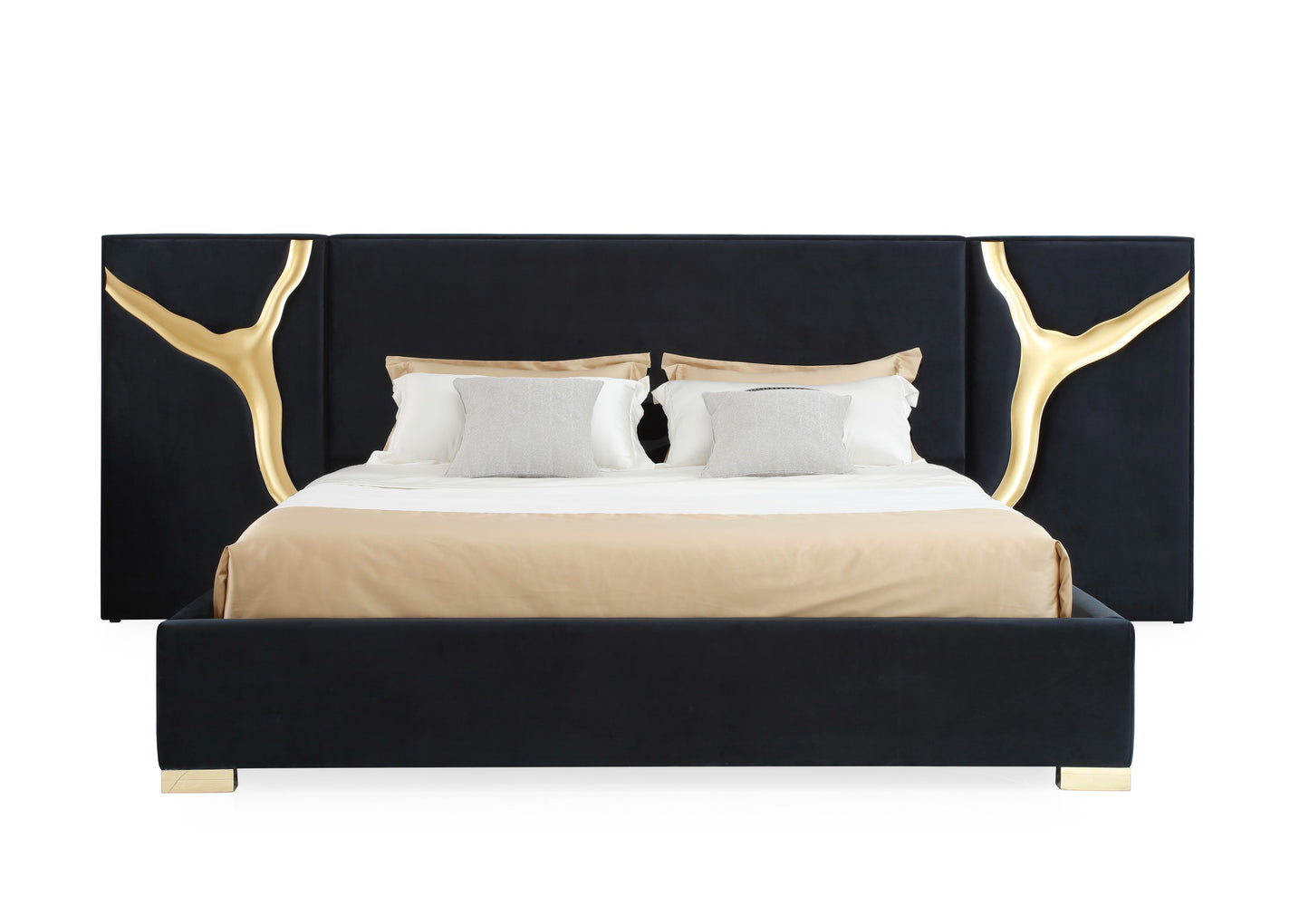 Modrest Aspen Glam Black Velvet and Gold Bed