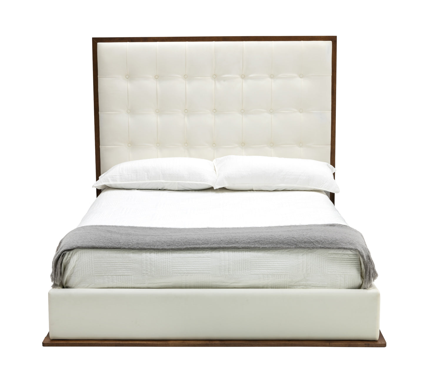 Modrest Amberlie White Vegan Leather and Walnut Bed