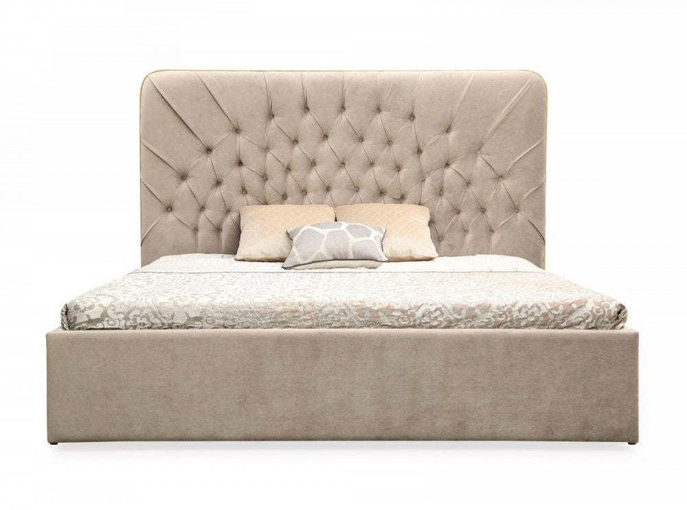 Modrest Moontide Glam Beige Velvet and Brushed Brass Bed