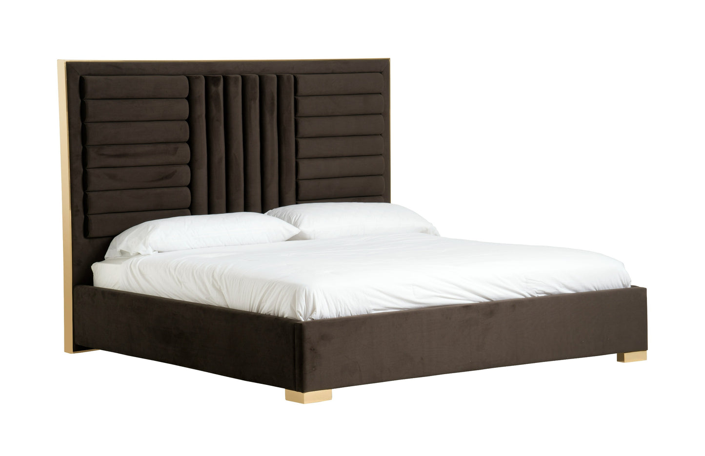 Modrest Daystar Modern Dark Brown Velvet and Gold Bed