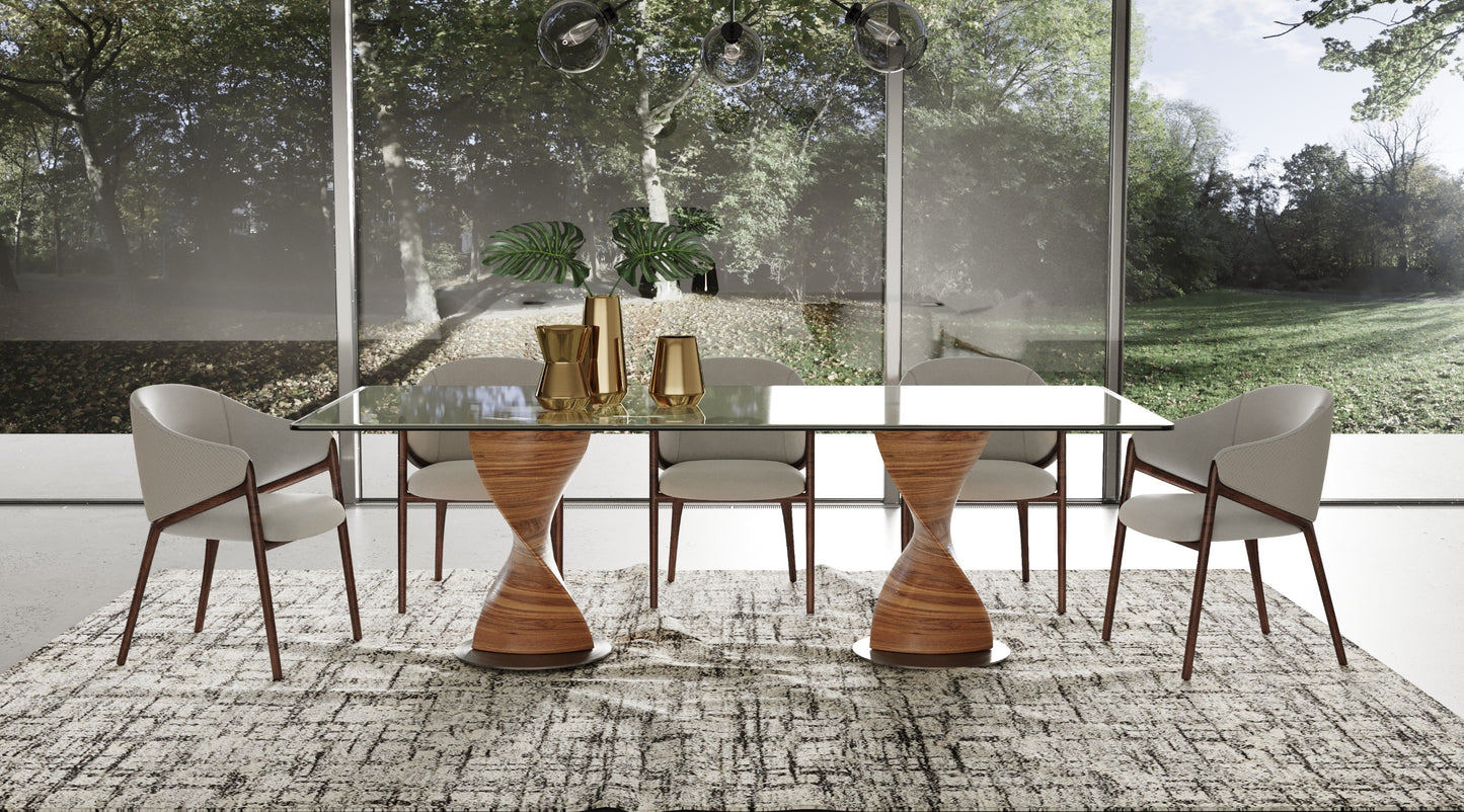 Modrest Cleveland Contemporary Glass and Walnut Dining Table