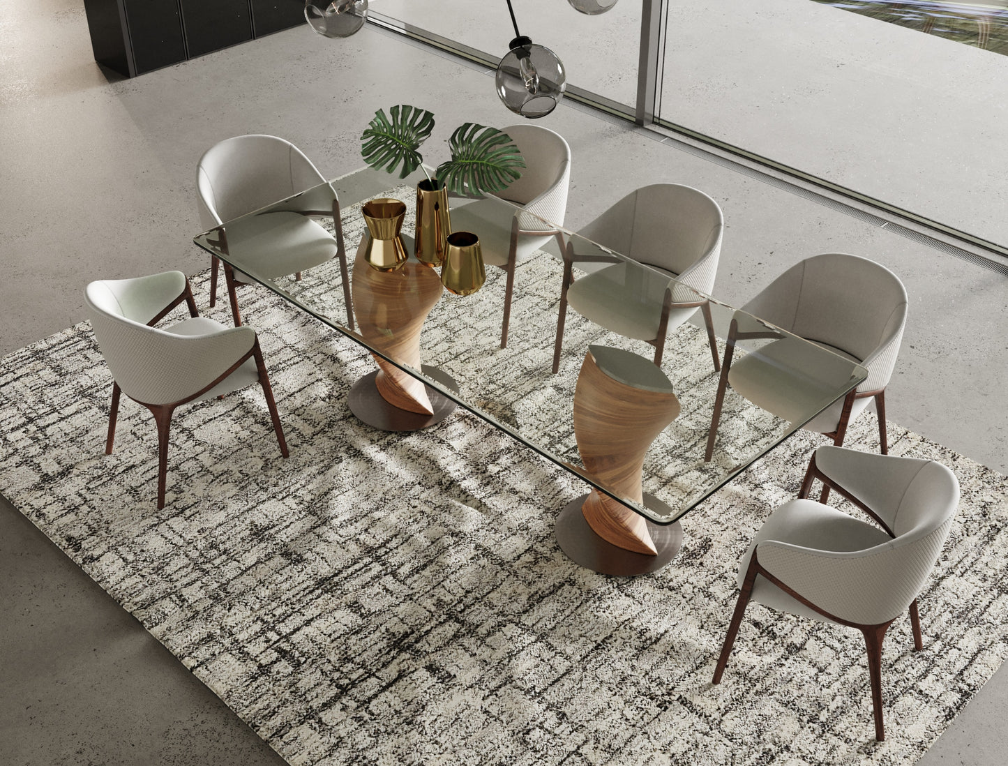 Modrest Cleveland Contemporary Glass and Walnut Dining Table