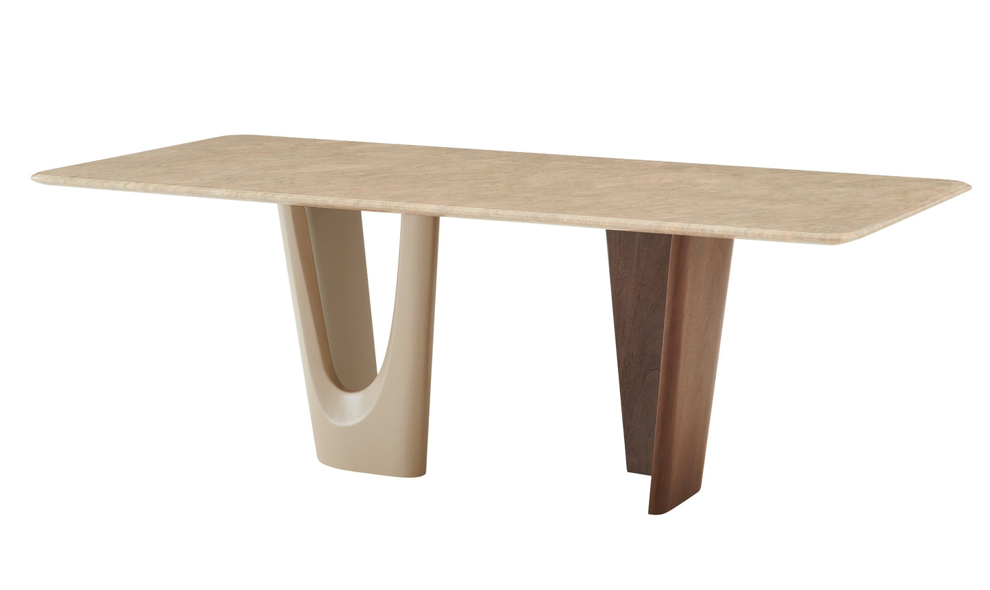 Modrest Brianna Contemporary Marble and Cream/Walnut Dining Table