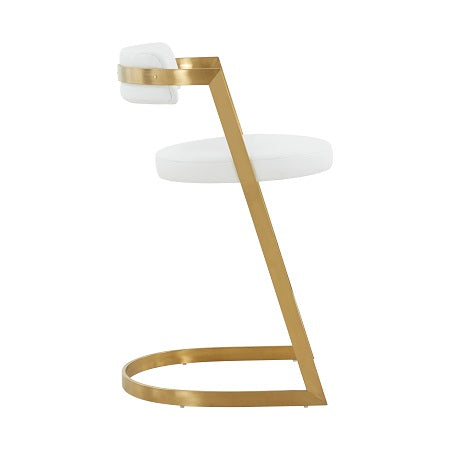 Modrest Shandra White Leatherette and Gold Counter Stool