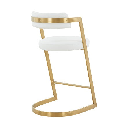 Modrest Shandra White Leatherette and Gold Counter Stool