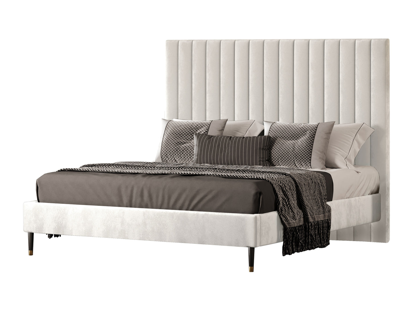 Modrest Hemlock Contemporary White Fabric Bed