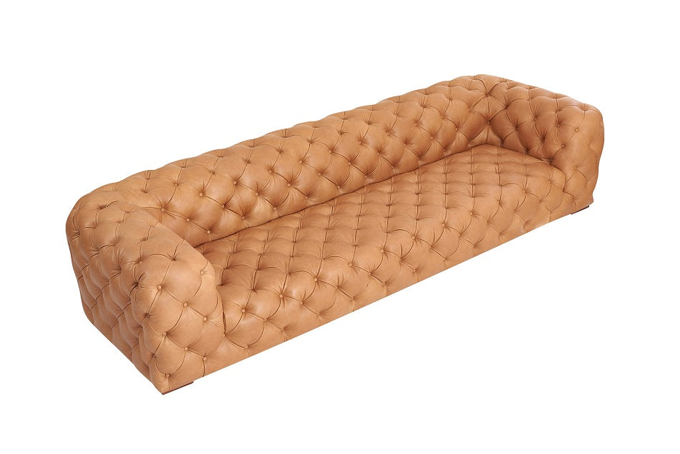 Divani Casa Dexter Transitional Camel Full Italian Leather Tufted Sofa