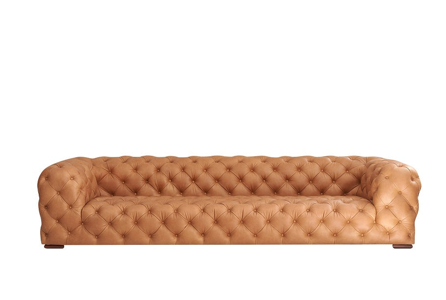 Divani Casa Dexter Transitional Camel Full Italian Leather Tufted Sofa