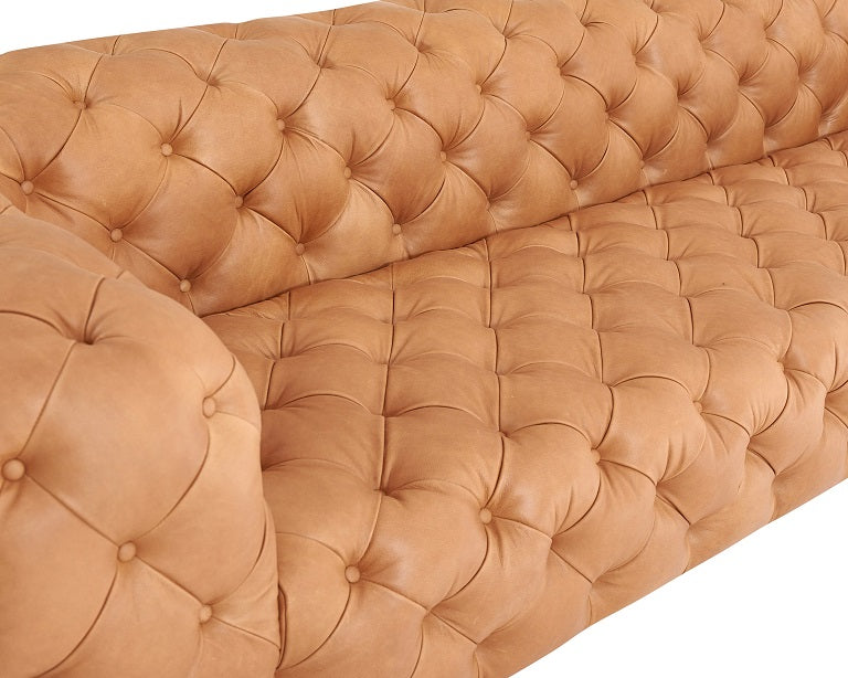 Divani Casa Dexter Transitional Camel Full Italian Leather Tufted Sofa