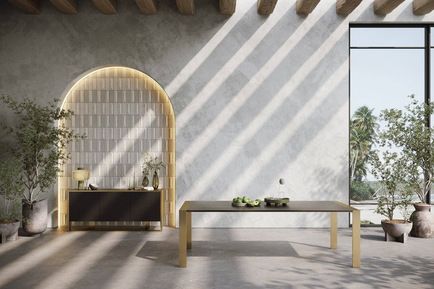 Modrest Fauna Modern Wenge and Brass Dining Table