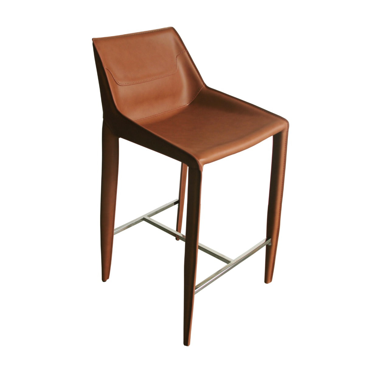 Modrest Halo Modern Cognac Saddle Leather Counter Stool
