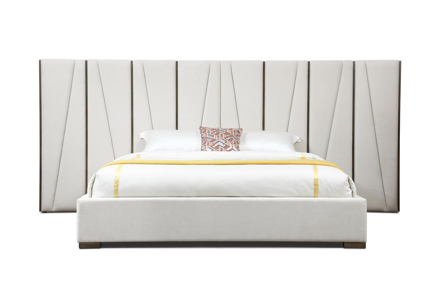 Modrest Nixa Modern Beige Velvet Brushed Bronze Bed-eastern