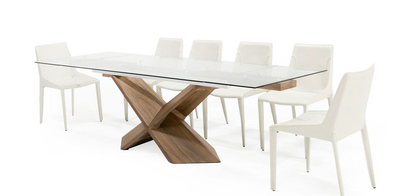 Modrest Scott Modern Walnut and Glass Extendable 70.5"/106" Dining Table