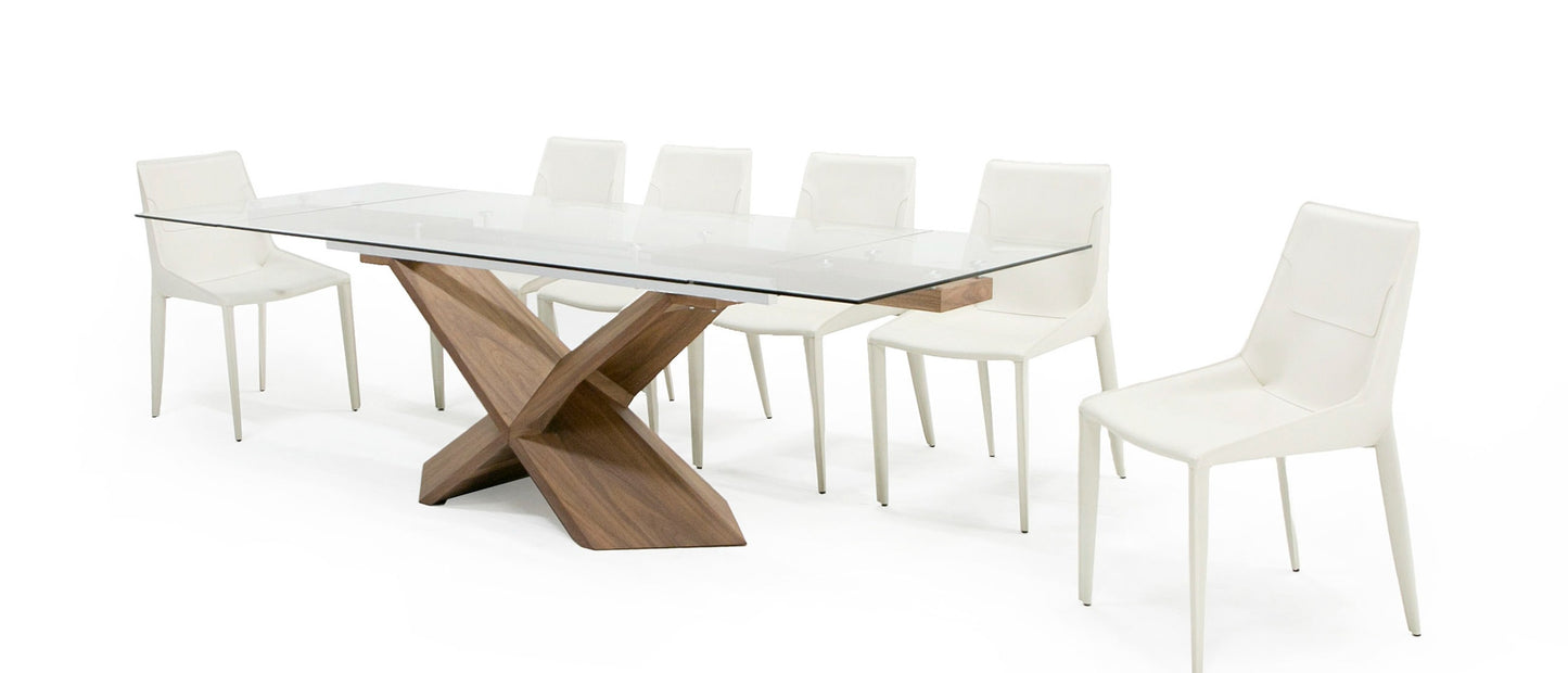 Modrest Scott Modern Walnut and Glass Extendable 70.5"/106" Dining Table